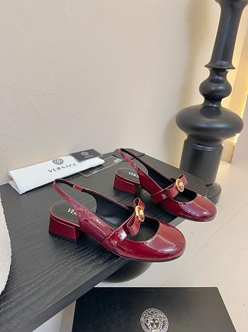 Versace Gianni Ribbon Patent Slingback Pumps Red 35mm