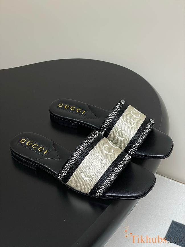 Gucci Women's Slide Sandal With Web Black White - 1