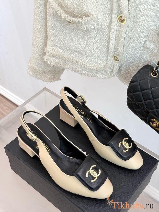 Chanel Slingback Black Beige Heel 5cm - 1