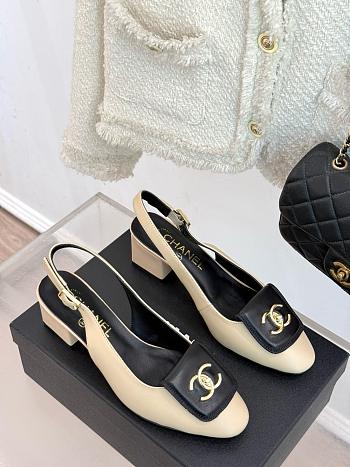 Chanel Slingback Black Beige Heel 5cm