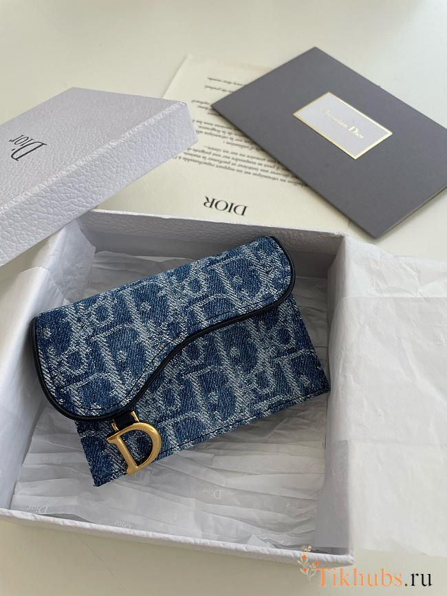 Dior Saddle Bloom Card Holder Blue 11x2x8cm - 1