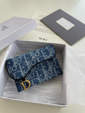 Dior Saddle Bloom Card Holder Blue 11x2x8cm