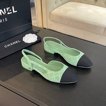 Chanel Slingback Green Suede Flat