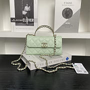 Chanel Flap Chain Bag Green Caviar Gold With Handle 18x10x4.5cm - 1