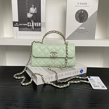 Chanel Flap Chain Bag Green Caviar Gold With Handle 18x10x4.5cm