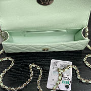 Chanel Flap Chain Bag Green Caviar Gold With Handle 18x10x4.5cm - 3