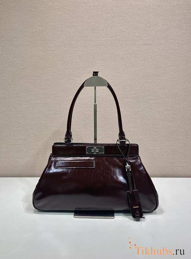 Prada Medium Leather Tote Bag Red Wine 38x21x8cm - 1