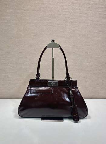 Prada Medium Leather Tote Bag Red Wine 38x21x8cm