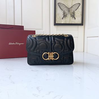 Ferragamo Quilted Gancini Large Flap Bag Black 25x16x9cm