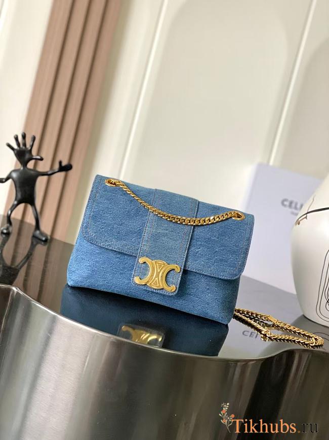 Celine Teen Victoire Bag Blue Denim 23.5x14x8cm - 1