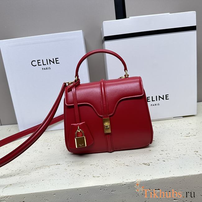 Celine Mini 16 Satinated Calfskin Red 18.5x15.5x9cm - 1