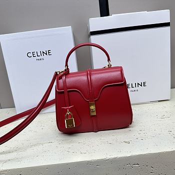 Celine Mini 16 Satinated Calfskin Red 18.5x15.5x9cm