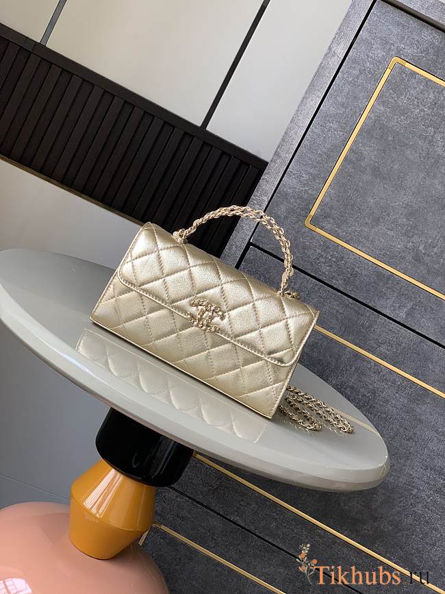 Chanel Flap Chain Bag Gold With Handle 18x10x4.5cm - 1
