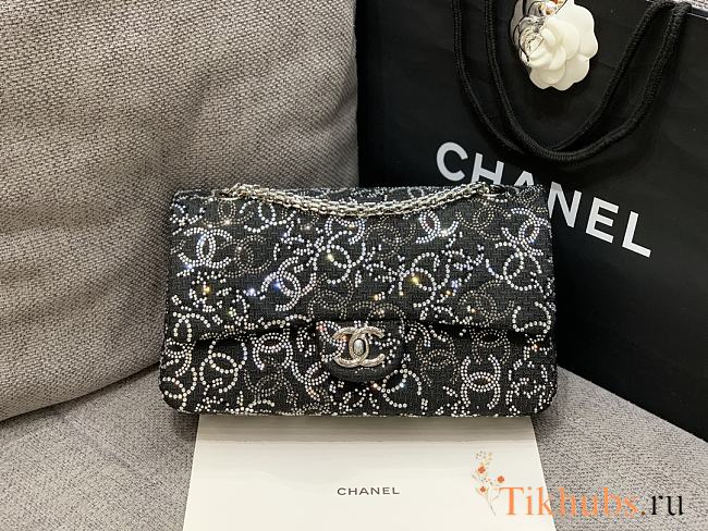 Chanel Flap Bag Black Tweed Strass Crystal 25cm - 1