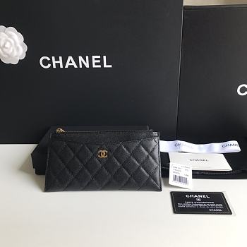 Chanel Long Wallet Black Caviar Gold 19.5x10.5x3cm