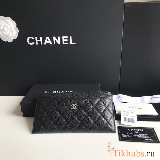 Chanel Long Wallet Black Caviar Silver 19.5x10.5x3cm - 1