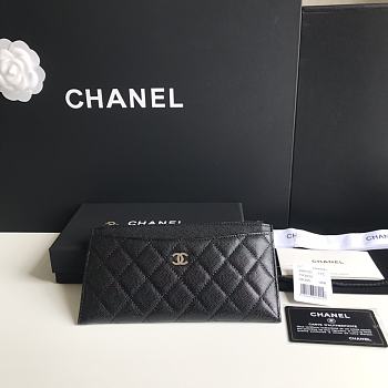 Chanel Long Wallet Black Caviar Silver 19.5x10.5x3cm