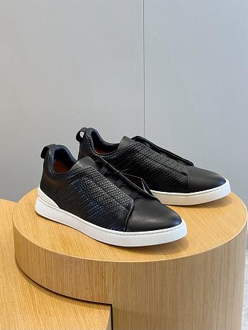 Zegna Black Leather Triple Stitch Sneakers