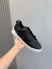 Zegna Black Leather Triple Stitch Sneakers - 5