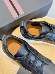 Zegna Black Leather Triple Stitch Sneakers - 4