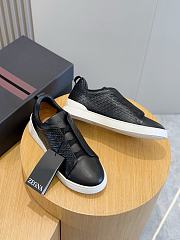 Zegna Black Leather Triple Stitch Sneakers - 2