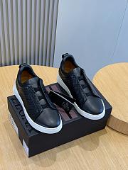 Zegna Black Leather Triple Stitch Sneakers - 3