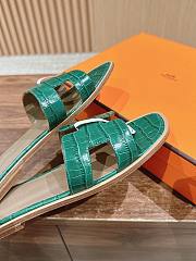 Hermes Oran Green Crocodile slides - 5