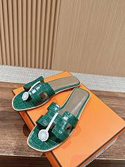 Hermes Oran Green Crocodile slides - 3