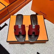 Hermes Oran Black Dark Red Slides - 1
