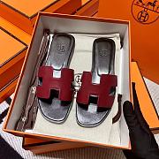 Hermes Oran Black Dark Red Slides - 4