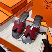 Hermes Oran Black Dark Red Slides - 3