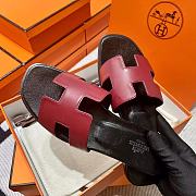 Hermes Oran Black Dark Red Slides - 5