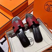 Hermes Oran Black Dark Red Slides - 2