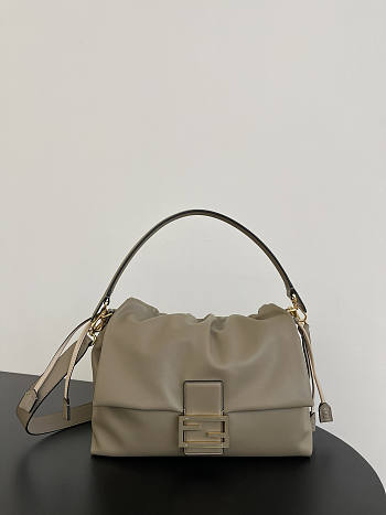 Fendi Mamma Baguette Medium Grey Leather Bag 26.5x18x8.5cm