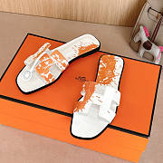 Hermes Oran White Orange Slides - 4