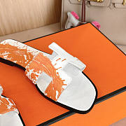 Hermes Oran White Orange Slides - 3