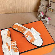 Hermes Oran White Orange Slides - 2