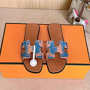 Hermes Oran Brown Blue Slides - 1