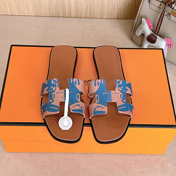 Hermes Oran Brown Blue Slides