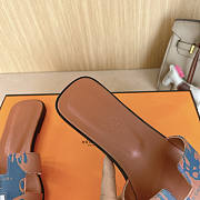 Hermes Oran Brown Blue Slides - 5