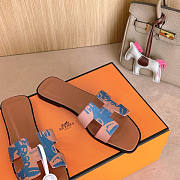 Hermes Oran Brown Blue Slides - 3