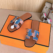 Hermes Oran Brown Blue Slides - 2