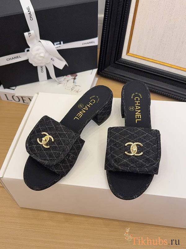 Chanel Denim Black Sandal Heel 5cm - 1