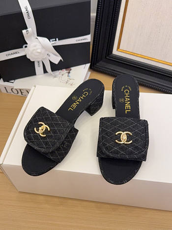 Chanel Denim Black Sandal Heel 5cm