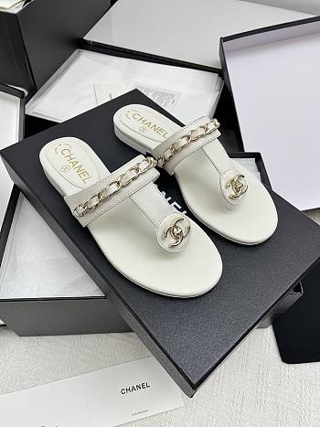 Chanel White Slides 10