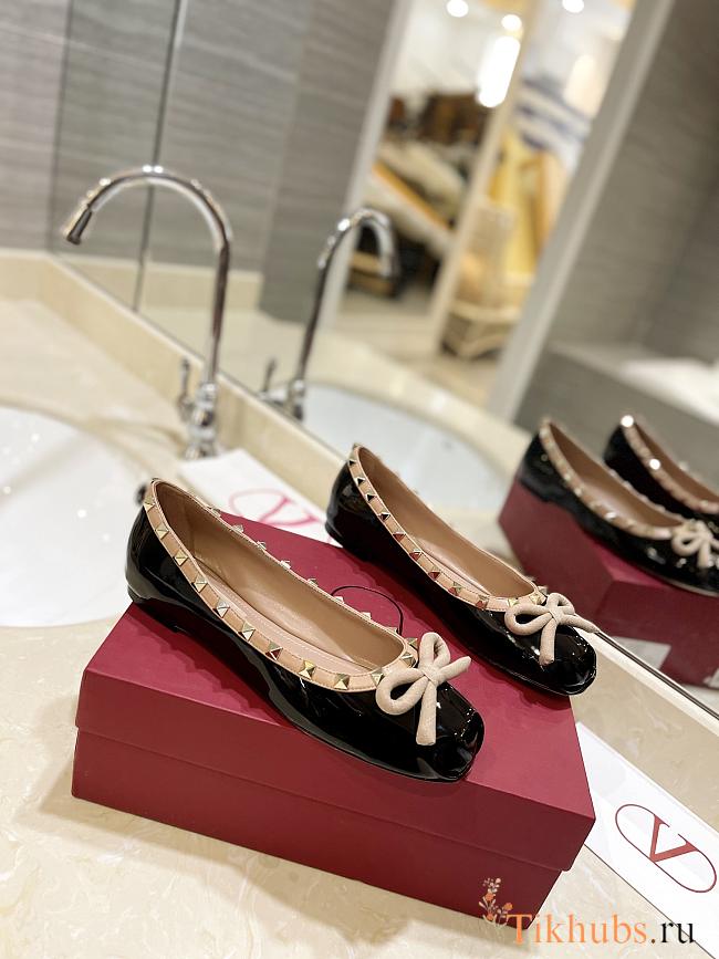 Valentino Garavani Rockstud Patent Black Ballerina Flat - 1