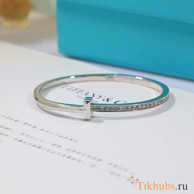 Tiffany T1 Narrow Diamond Hinged Bangle In White Gold - 1