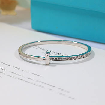 Tiffany T1 Narrow Diamond Hinged Bangle In White Gold