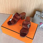 Hermes Kute 60 Sandal Suede Chocolat Heel - 1