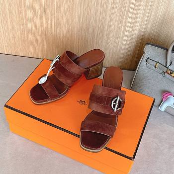 Hermes Kute 60 Sandal Suede Chocolat Heel